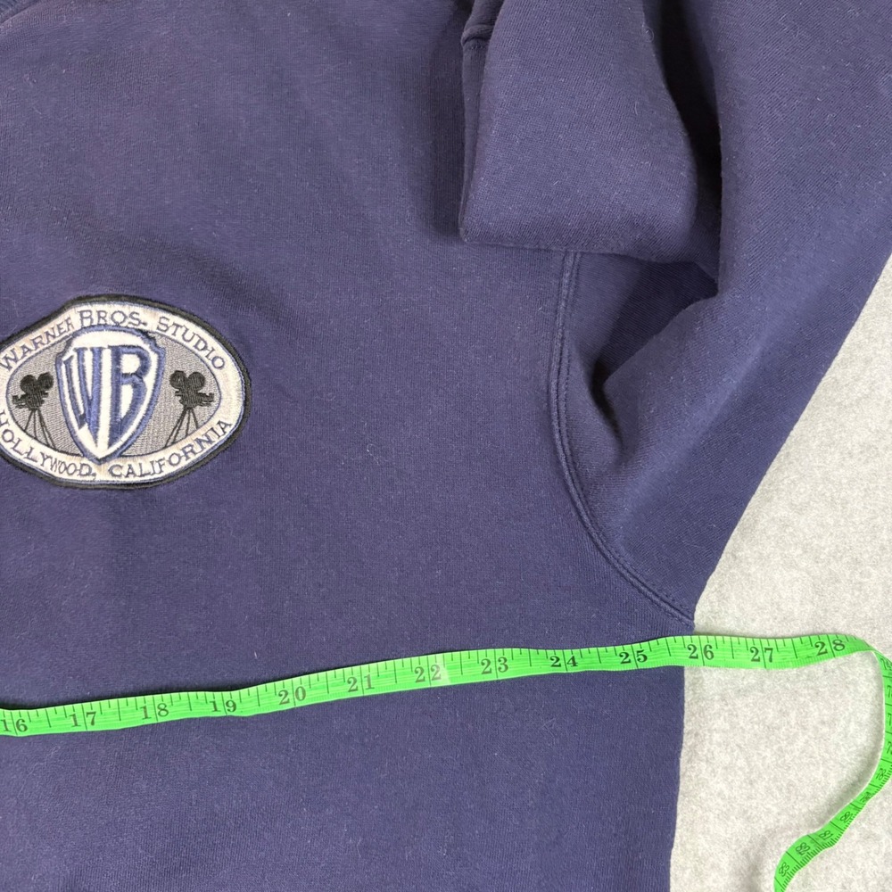 Vintage Warner Bros Studio Bomber Jacket Mens XL Navy Blue Varsity 90s Retro - Picture 9 of 11